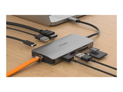 D-Link : 8-IN-1 USB-C HUB avec HDMI ETHERNET/CARD READER/PDELIVERY
