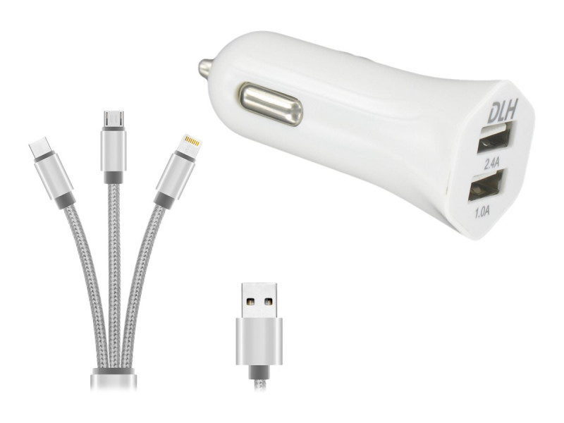 DLH CHARGEUR SECTEUR 2 PORTS USB 12W AVEC CABLE APPLE LIGHTNING