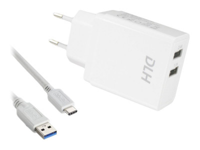 DLH : CHARGER 2 USB PORTS 12W USB cable avec TYPE-C