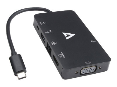 V7 : BLACK USB C ADAPTERUSB C TO USB3.0 RJ45 HDMI VGA