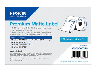 Epson : PREMIUM MATTE LABEL DIE-CUTROLL 105MMX210MM 282 LABELS