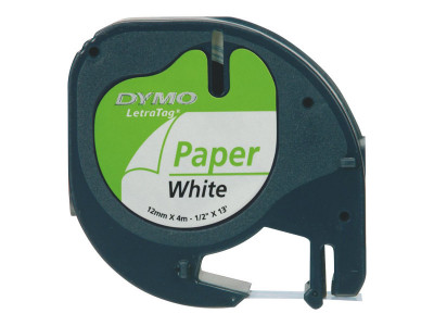 Dymo : PAPER tape 12MMX4M BLACK avec HITE