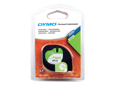 Dymo : PAPER tape 12MMX4M BLACK avec HITE