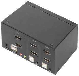 DIGITUS Commutateur KVM, 2 ports, double affichage, 4K, HDMI