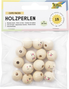 folia Perles en bois CUTE FACES, rond