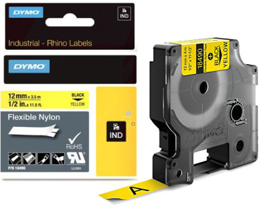 DYMO RHINO Etiquette en nylon noir/jaune, 24 mm x 3,5 m