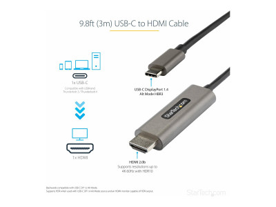 Startech : 9.8FT USB C TO HDMI cable 4K 60 avec HDR10 - USB-C TO HDMI MONIT