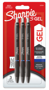 Sharpie Stylo encre gel S-GEL, 0,7 mm, bleu, blister de 3