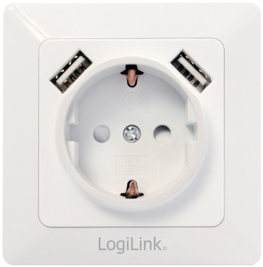 LogiLink Unterputz-Steckdose, weiß, mit 2x USB-Port