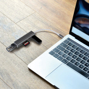 LogiLink Lecteur de cartes + hub USB-C 3.0, 3 ports, gris