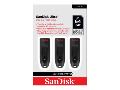 Western Digital : ULTRA 64GB USB 3.0 FLASH drive 130MB/S READ 3 pack (BLACK)