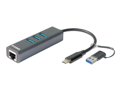 D-Link : USB-C/USB TO GIGABIT ETHERNET ADAPTER avec 3 USB 3.0 PORTS