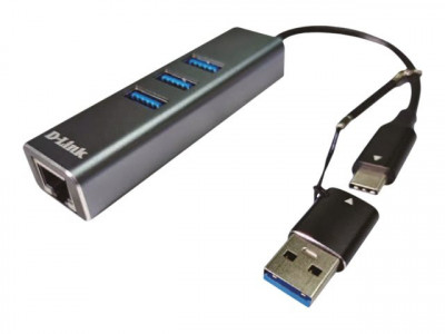 D-Link : USB-C/USB TO GIGABIT ETHERNET ADAPTER avec 3 USB 3.0 PORTS