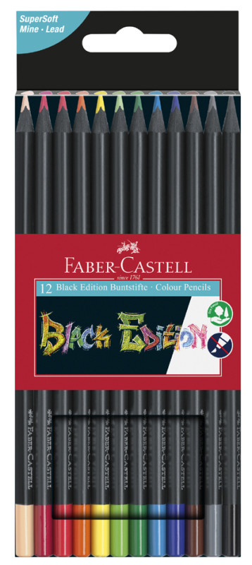 12 Crayons de couleur Black Edition, Faber Castell - couleurs