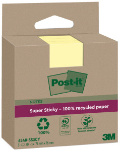 Post-it Super Sticky Recycling Notes, 76 x 76 mm, jaune