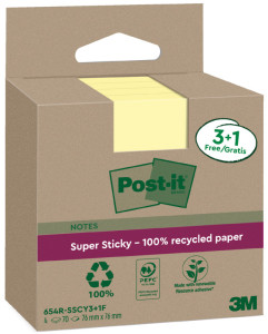 Post-it Super Sticky Recycling Notes, 76 x 76 mm, jaune