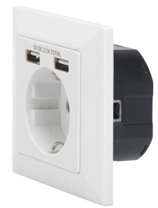 DIGITUS Unterputz-Steckdose, weiß, mit 2x USB-Port, weiß