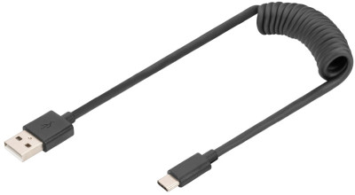 DIGITUS Câble spiralé USB 2.0, USB-A - USB-C, 1,0 m