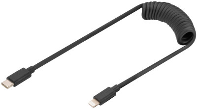 DIGITUS Câble spiralé USB 2.0, USB-C - Lightning, 1 m