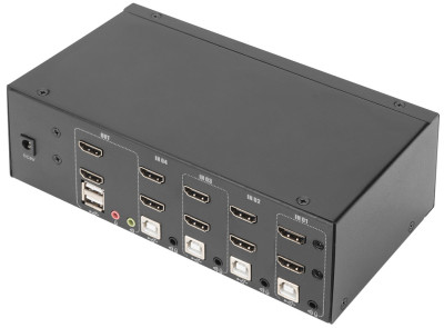 DIGITUS Commutateur KVM, 4 ports, double affichage, 4K, HDMI