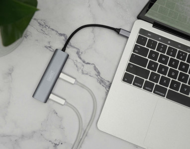 DIGITUS Hub USB-C, 4 ports, 4x USB C 3.1 Gen 1, gris foncé