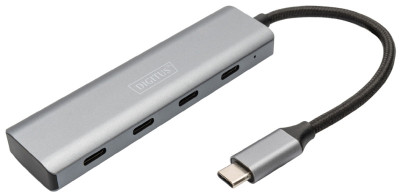 DIGITUS Hub USB-C, 4 ports, 4x USB C 3.1 Gen 1, gris foncé