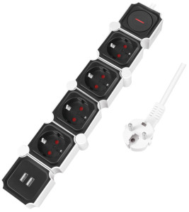 LogiLink Bloc multiprises flexible, avec 2x USB, noir/blanc