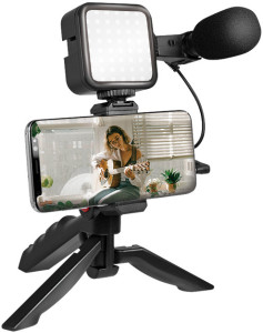 LogiLink Kit de vlogging avec lumière LED, avec microphone