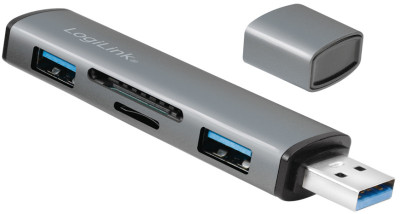 LogiLink Hub USB 3.2 Gen2, avec lecteur de carte, 2 ports