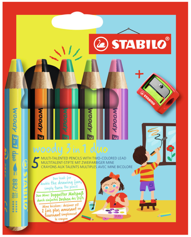 STABILO 18 crayons de couleur Multi-talents Woody 3in1 + 1 pinceau