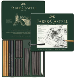 FABER-CASTELL Set de fusains PITT CHARCOAL, boîte de 24