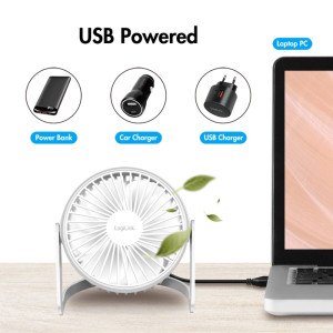 LogiLink Ventilateur de bureau USB, 30 dB, blanc