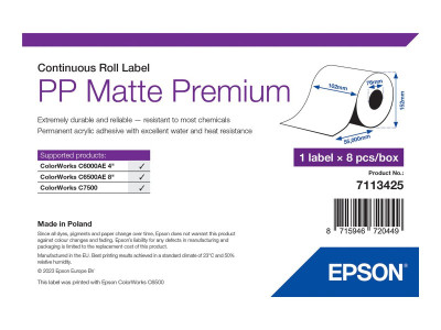 Epson : PP MATTE LABEL PREM CONTINUOUS ROLL 102X55MM