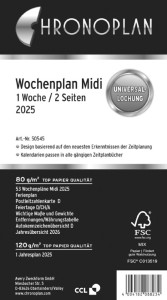 CHRONOPLAN Wochenplan 2024, 1 Woche/2 Seiten, Midi, Zahlen