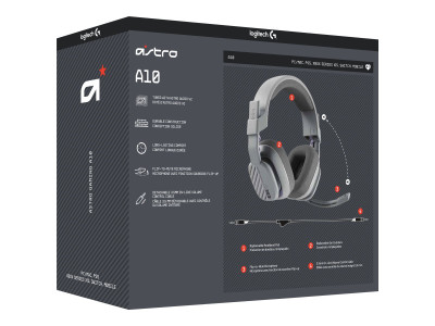 Logitech : ASTRO A10 WIRED HEADSET OVER-EAR/3.5MM - OZONE - GREY