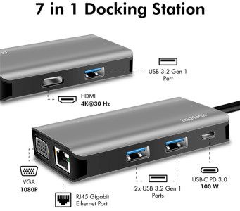 LogiLink Station d'accueil USB 3.2 (Gen 1), USB-C, 7 ports