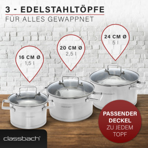 classbach Set de casseroles C-KTS 4015, 6 pièces, acier inox