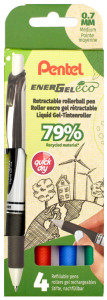 Pentel Stylo roller à encre gel EnerGel BL77 Eco, étui de 4