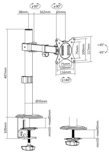 LogiLink Monitorarm, Armlänge: 200 mm, schwarz