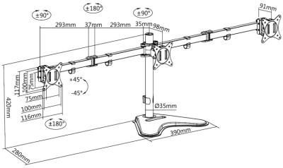 LogiLink Dreifach-Monitorarm mit Standfuß, Armlänge: 658 mm