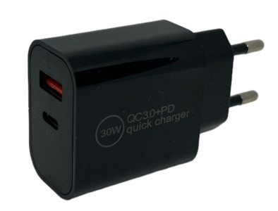 IWH USB-C-Ladegerät, 1x USB-A / 1x USB-C, 30 Watt, schwarz