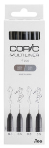 COPIC Feutre fin MULTILINER, gris, set de 4