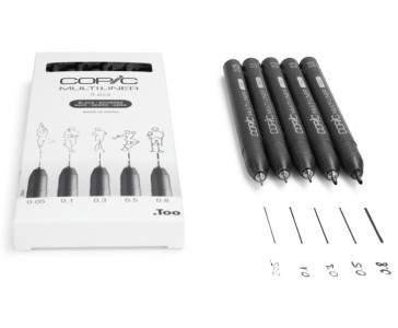 COPIC Feutre fin MULTILINER, noir, set de 5