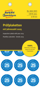 AVERY Zweckform Prüfplaketten, 2024, Vinyl, gelb, 20 mm