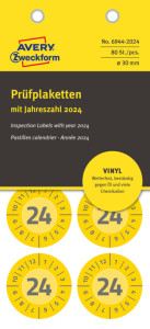 AVERY Zweckform Prüfplaketten, 2024, Vinyl, gelb, 20 mm