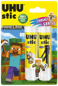 UHU Bâton de colle stic MINECRAFT, 3x 8,2g, présentoir de 12