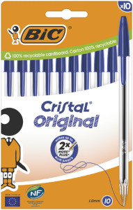 BIC Stylo à bille Cristal Original, boîte carton de 10, bleu