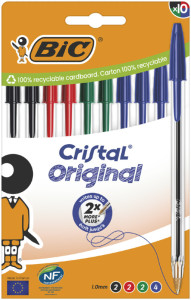 BIC Stylo à bille Cristal Original, boîte carton de 10, bleu