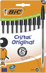 BIC Stylo à bille Cristal Original, boîte carton de 10, noir