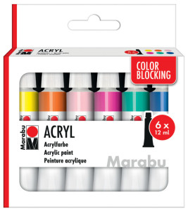 Marabu Set de peinture acrylique COLOR BLOCKING, 6 x 12 ml